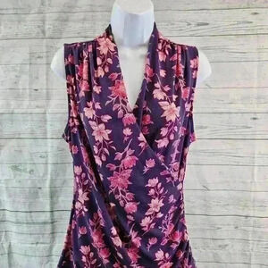 41 Hawthorn Front Faux Wrap Knit Top Blouse Purple Pink Floral